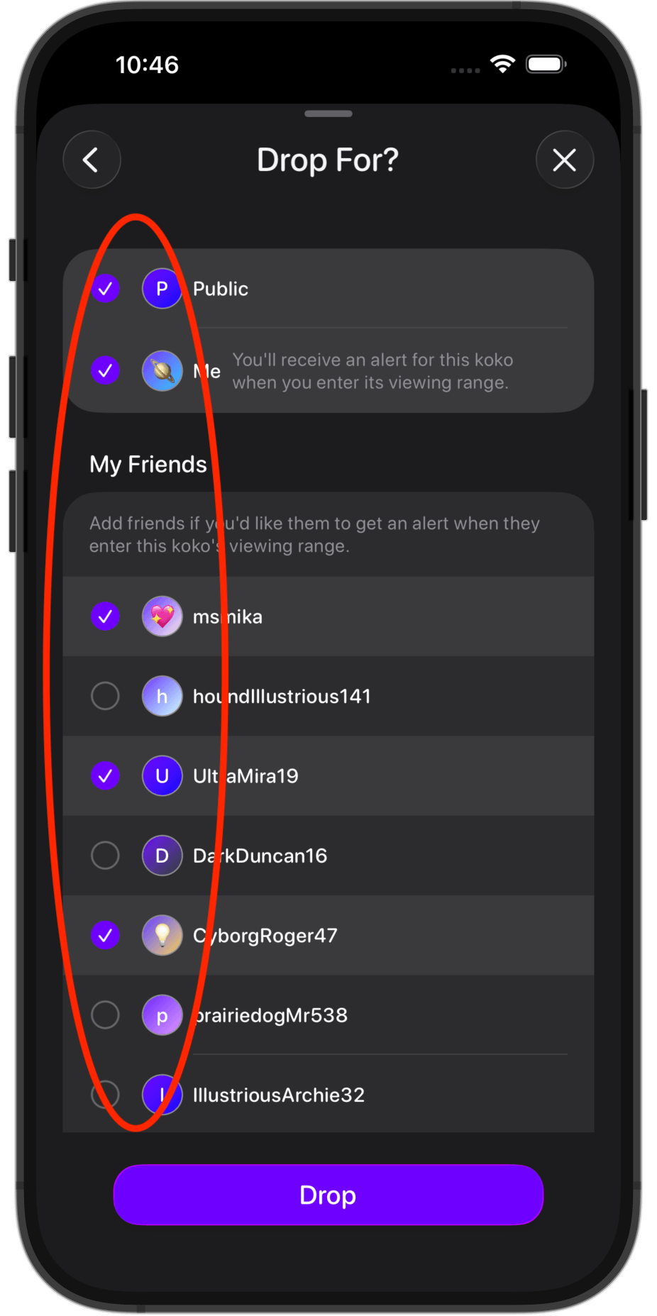 Koko app screenshot for step 4: Set how close someone needs to be
